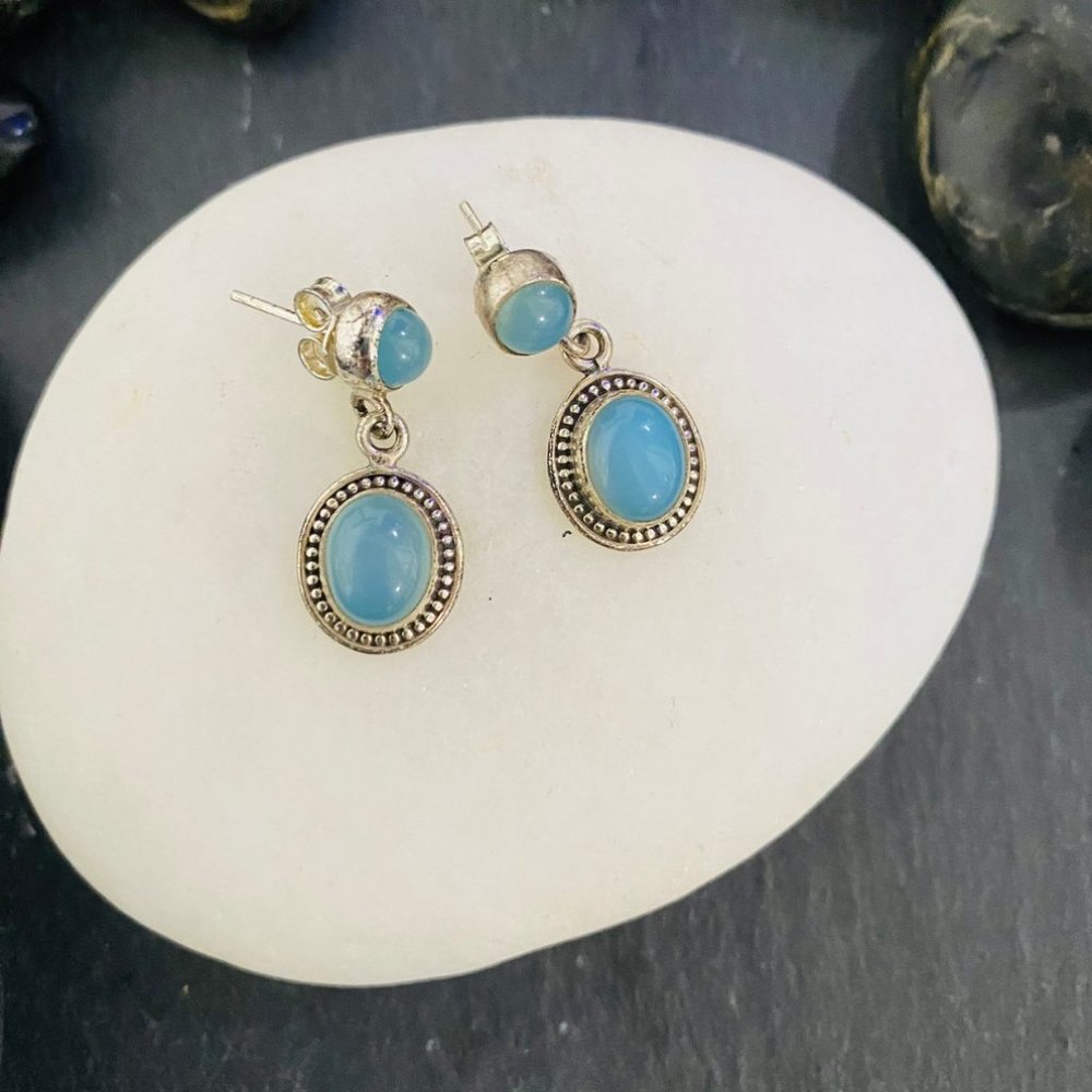 Blue Chalcedony Sterling Silver Earrings